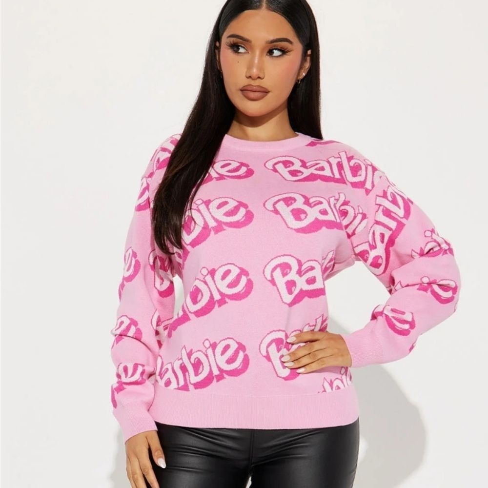 Barbie Repeat Logo World Crew Neck Sweater